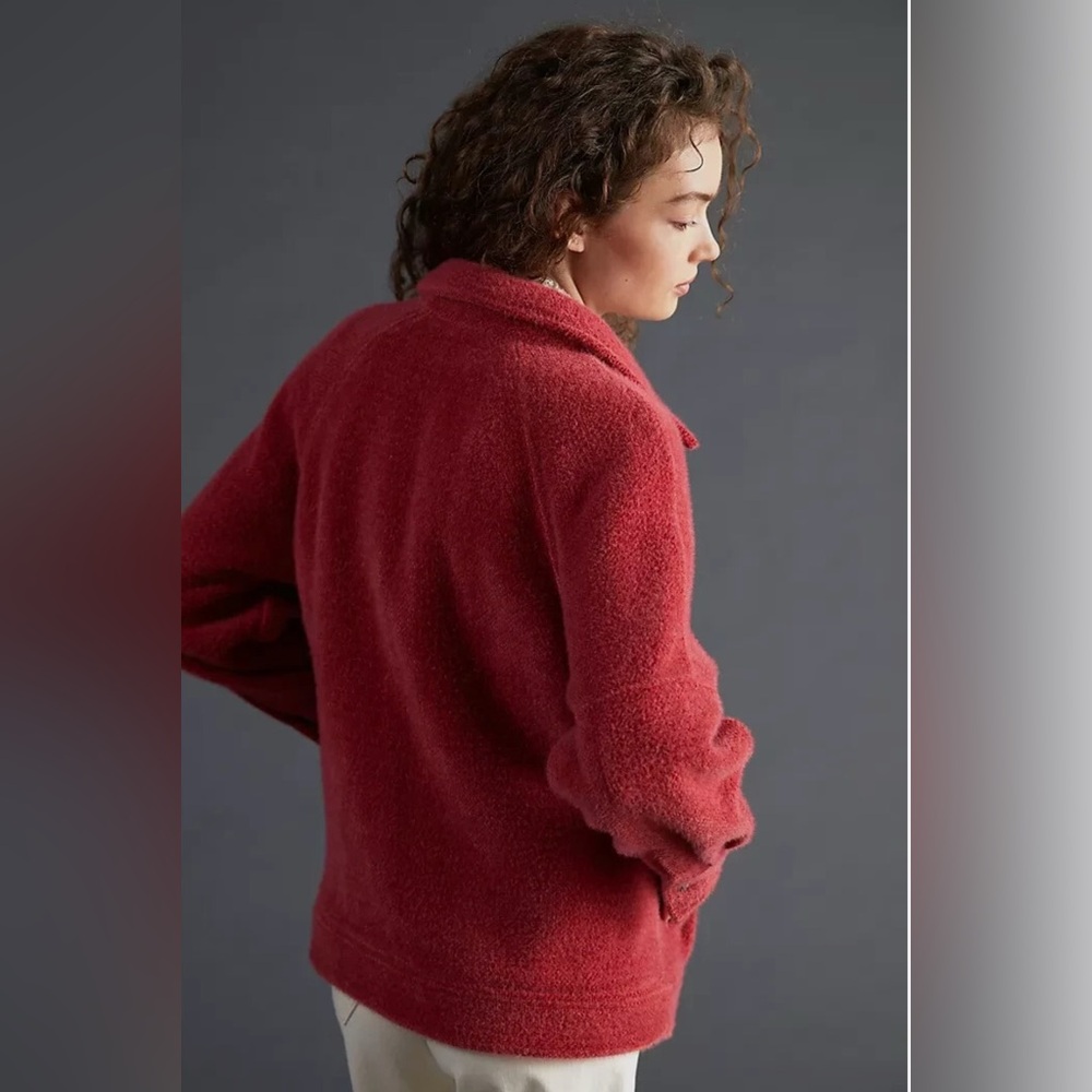 #729 Anthropologie Greylin Red Teddy Jacket Medium - Picture 3 of 8